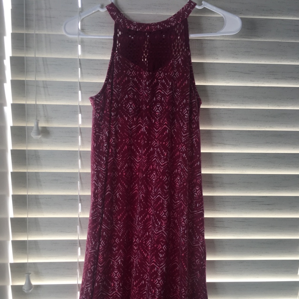Maroon Patterned Dress with Crochet
